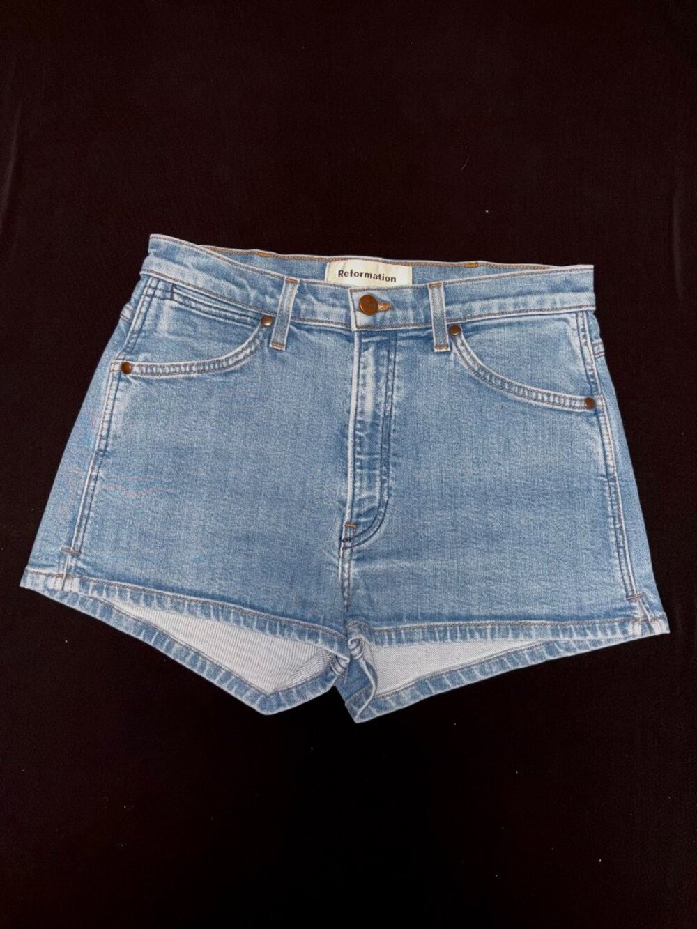 Reformation Cowgirl High Rise Micro Mini Denim Shorts Light Wash Indian Size 28